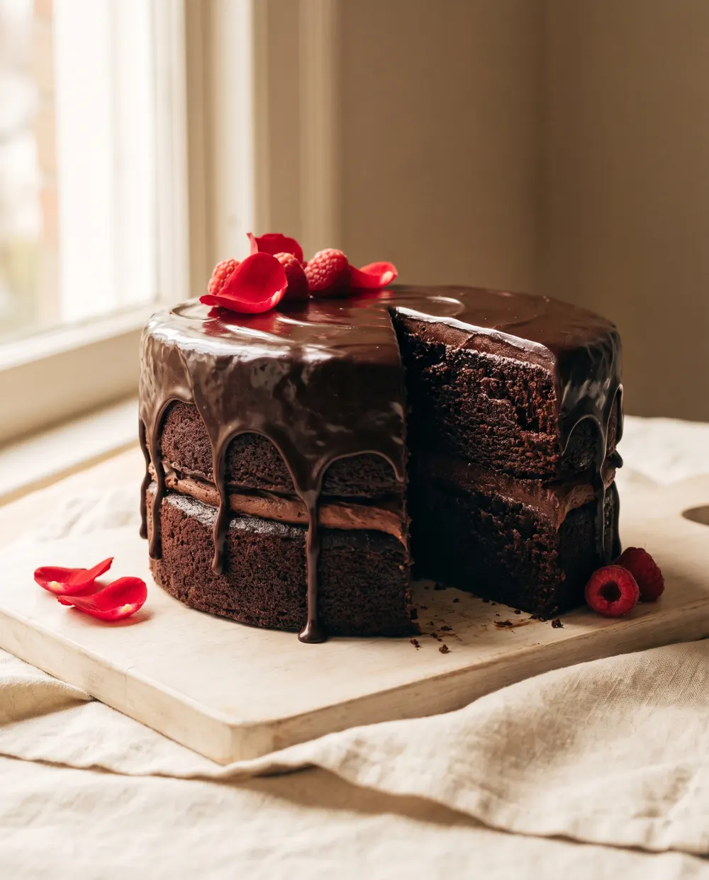 Chocolate cake with glossy ganache