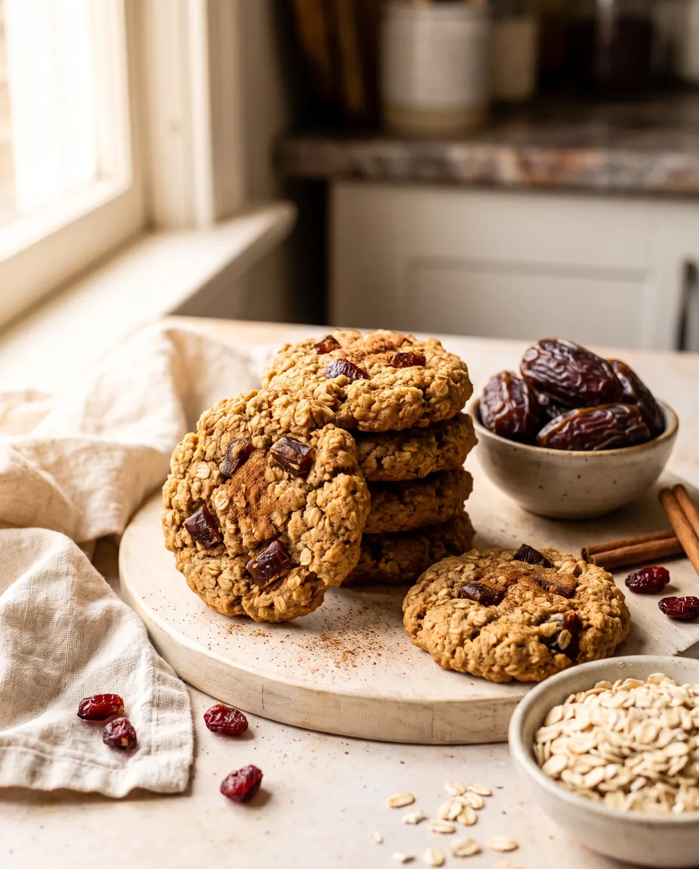 Chewy date and oat cookies
